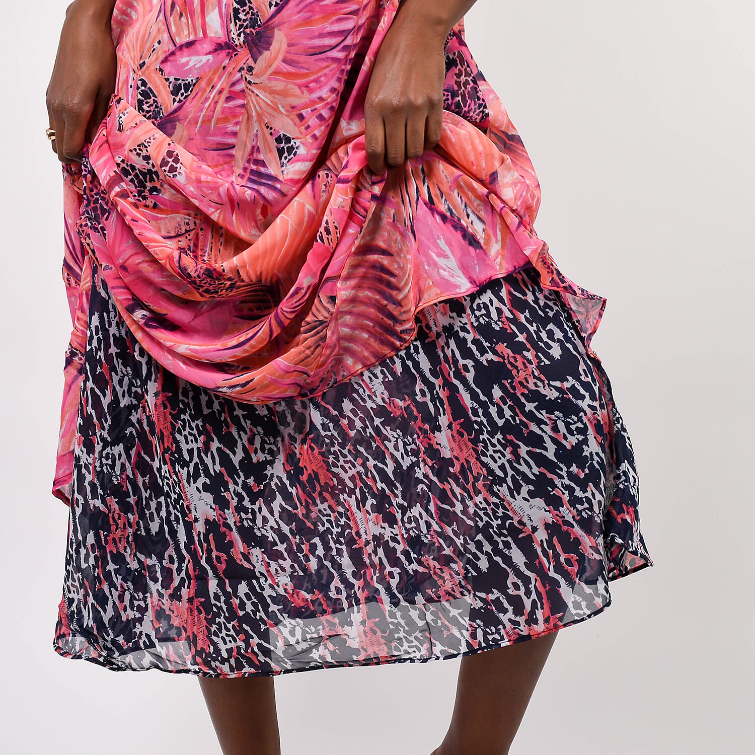 Reversible Printed Maxi Dress - Coral & Navy