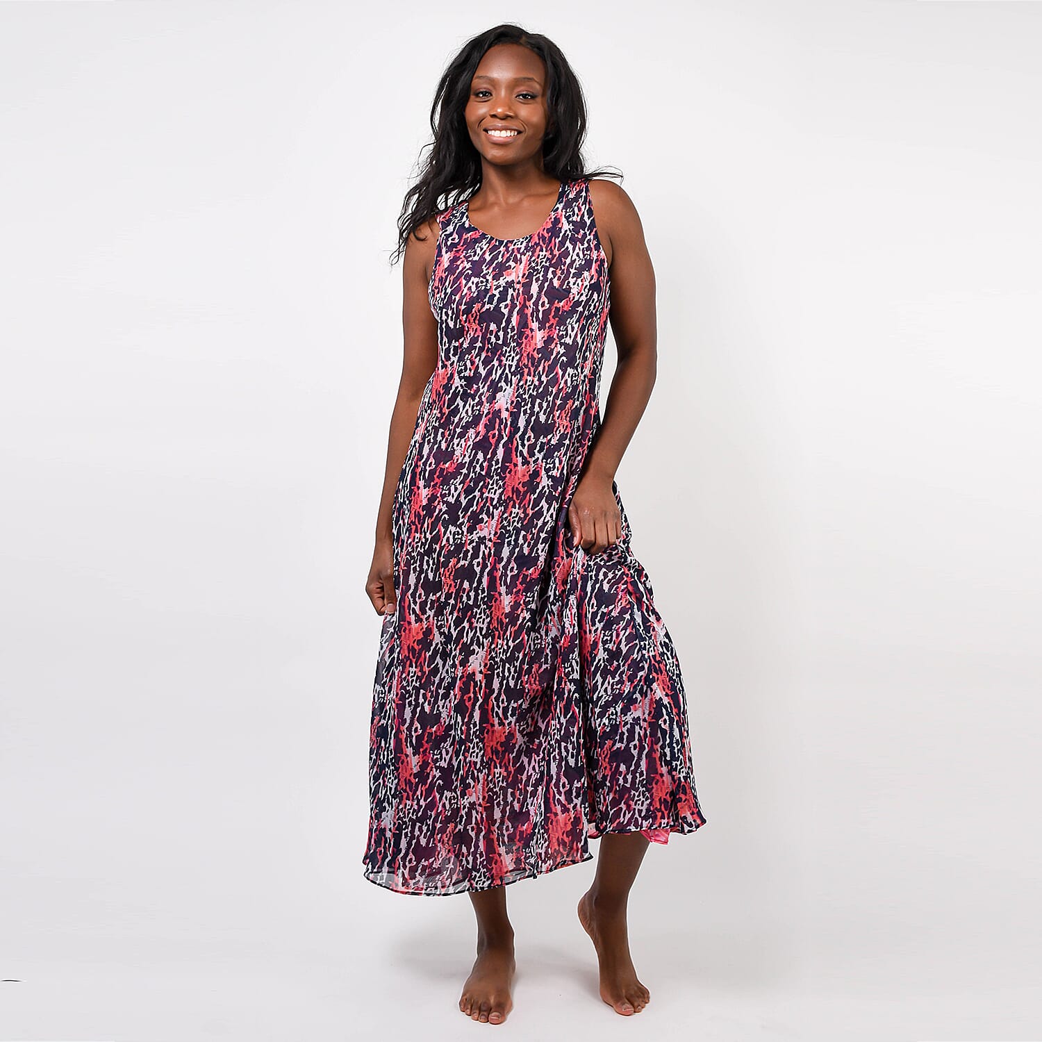 Reversible Printed Maxi Dress - Coral & Navy