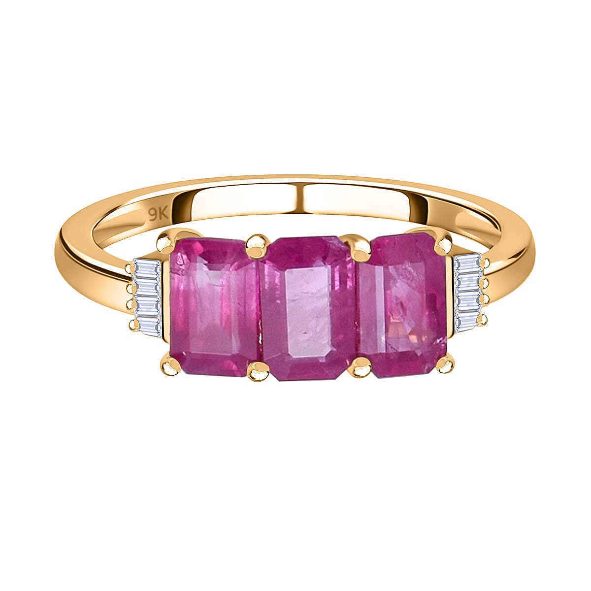 9K Yellow Gold Ruby and Diamond Ring 1.88 Ct.