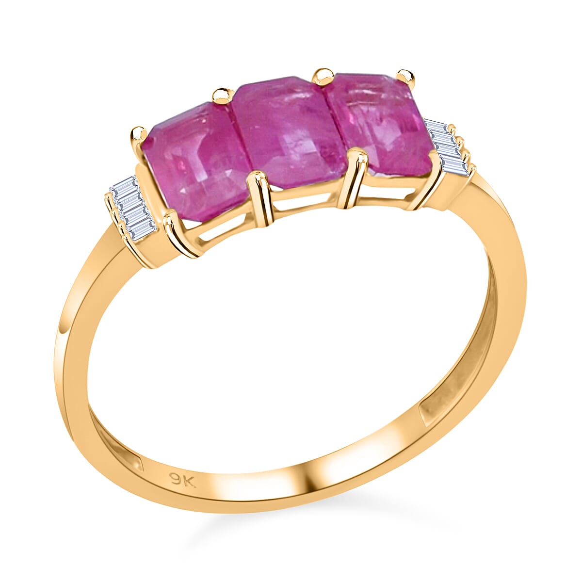 9K Yellow Gold Ruby and Diamond Ring 1.88 Ct.
