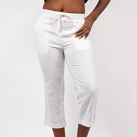 Linen Cropped Trousers (Size 14) - White