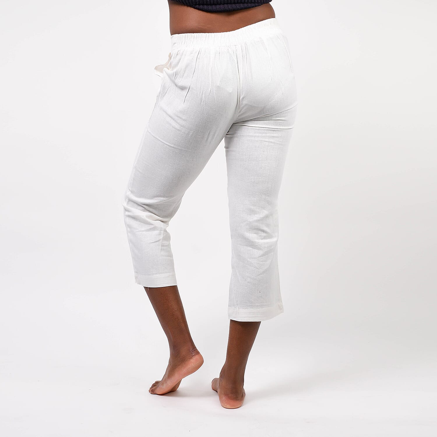 Linen Cropped Trousers (Size 14) - White