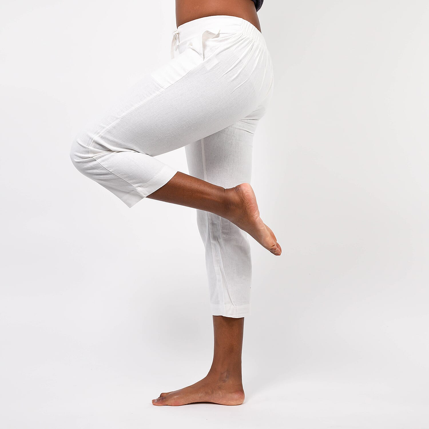 Linen Cropped Trousers (Size 14) - White