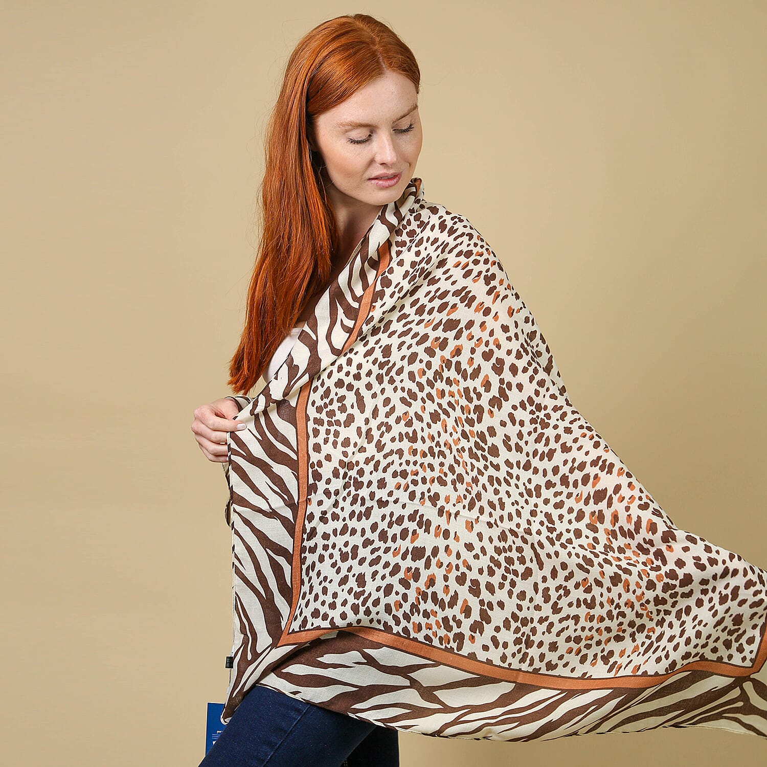 JOVIE 100% Viscose Leopard Printed Scarf(Size-80x180Cm) - Black and Brown