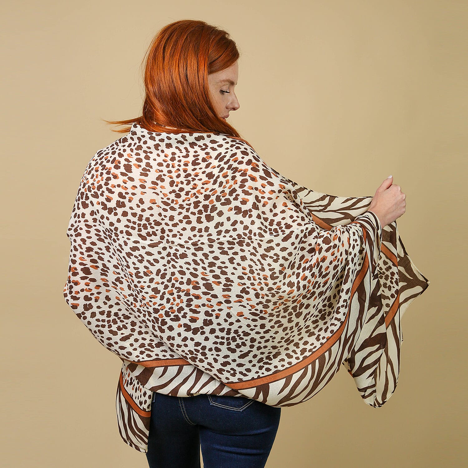 JOVIE 100% Viscose Leopard Printed Scarf(Size-80x180Cm) - Black and Brown