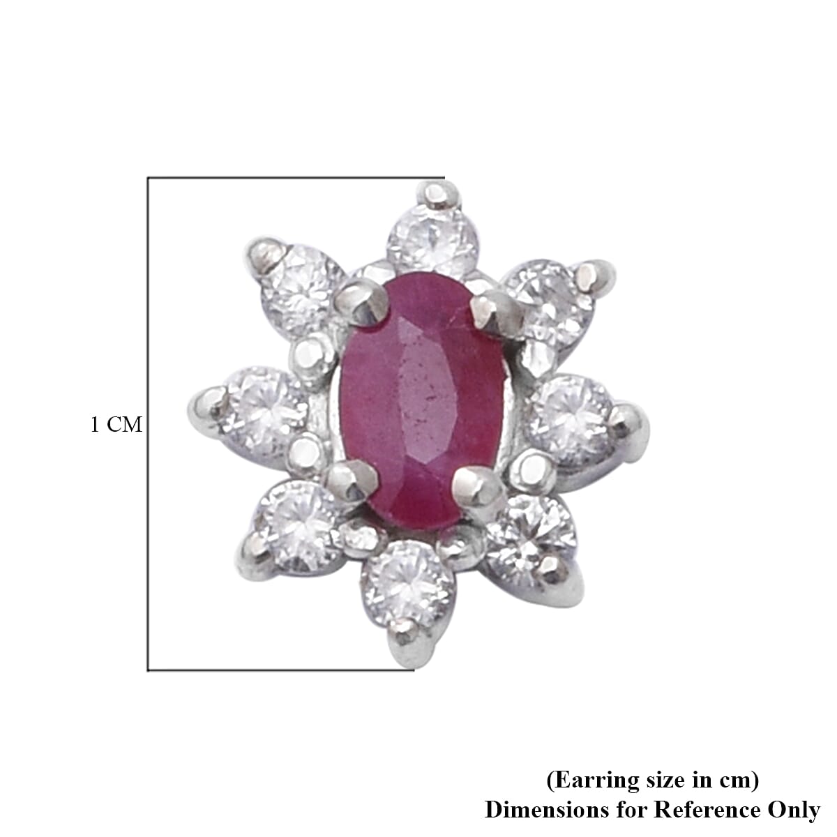 Natural Thai Ruby and Natural Cambodian Zircon Stud Earrings (With Push Back) in Rhodium Overlay Sterling Silver 1.06 Ct.