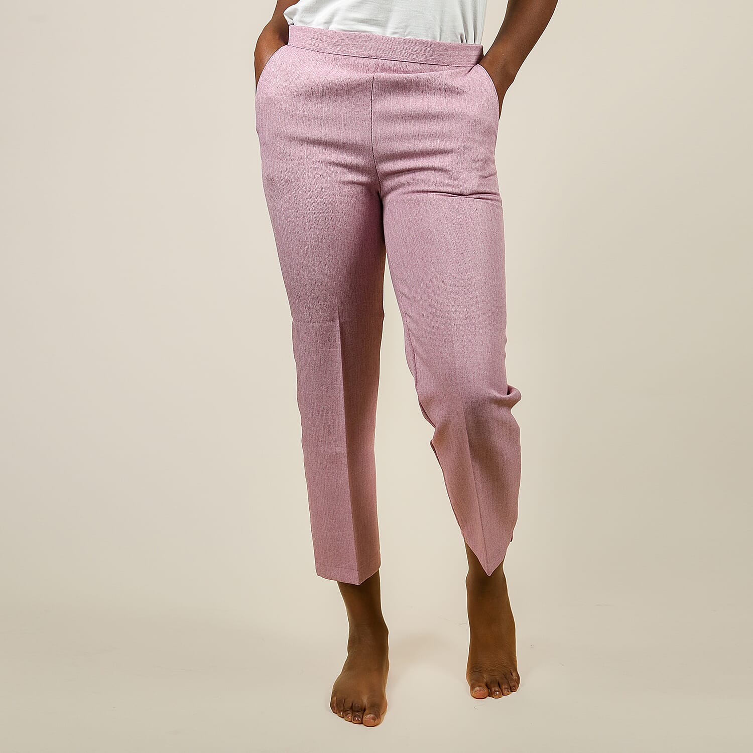 Emma Half Elasticated Comfortable Trousers in Pink (Size 14) Inside Length 63.5 Cm