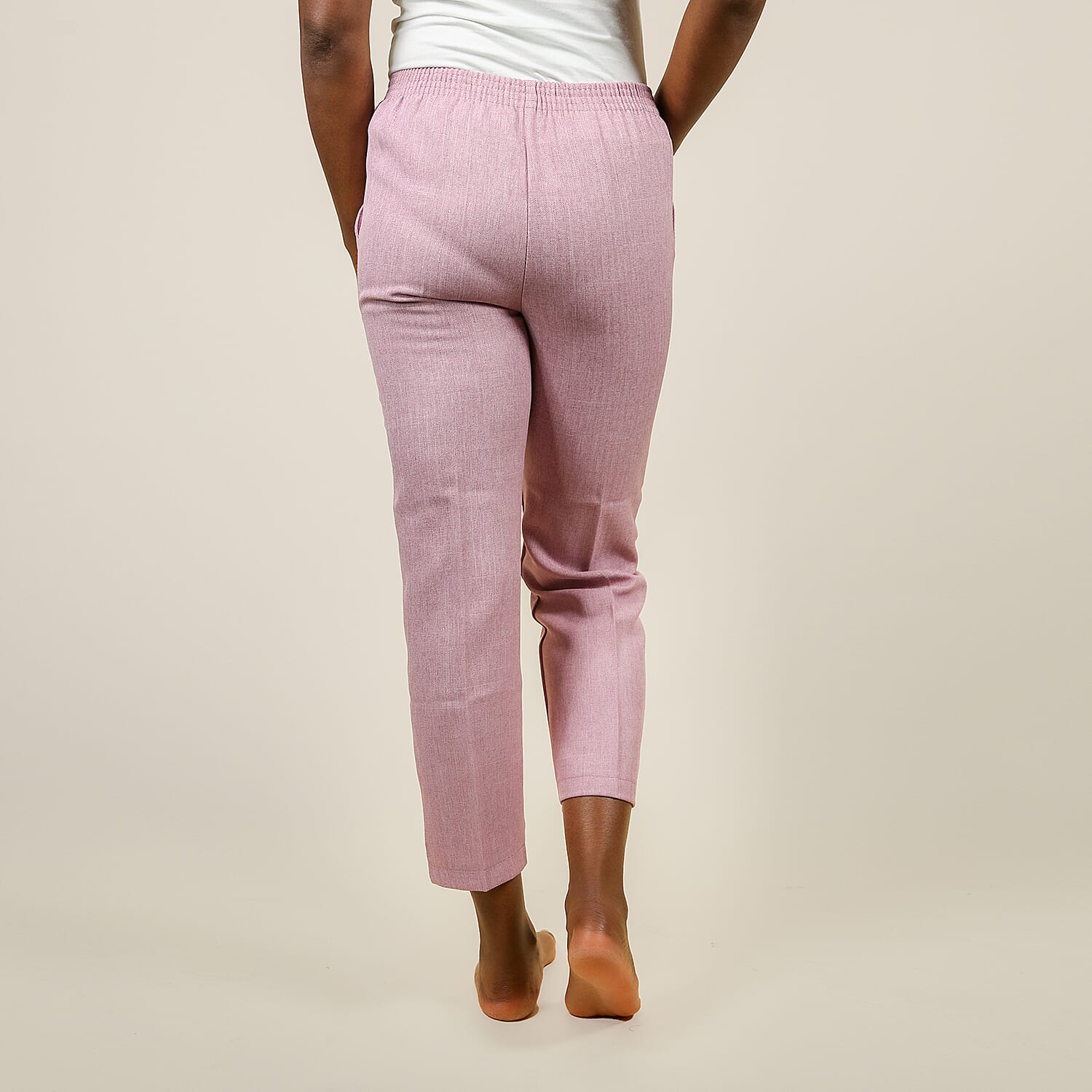 Emma Half Elasticated Comfortable Trousers in Pink (Size 14) Inside Length 63.5 Cm