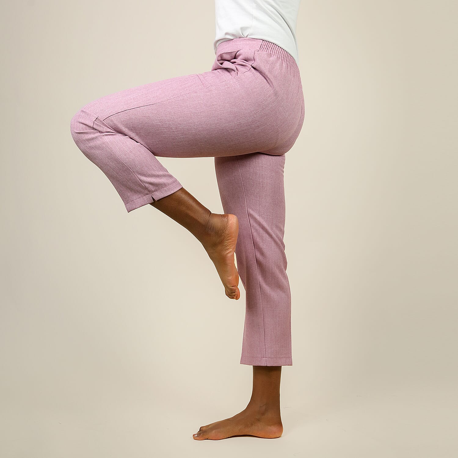 Emma Half Elasticated Comfortable Trousers in Pink (Size 14) Inside Length 63.5 Cm