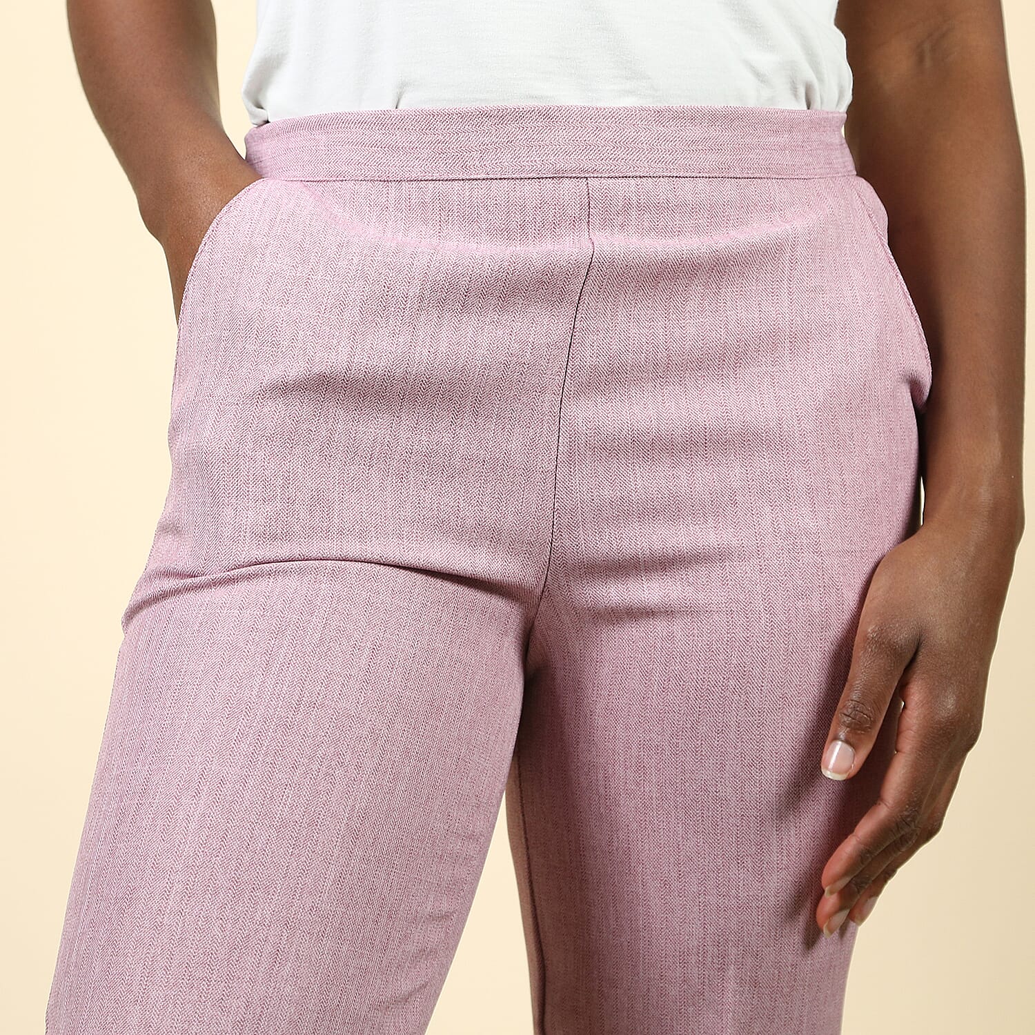 Emma Half Elasticated Comfortable Trousers in Pink (Size 14) Inside Length 63.5 Cm