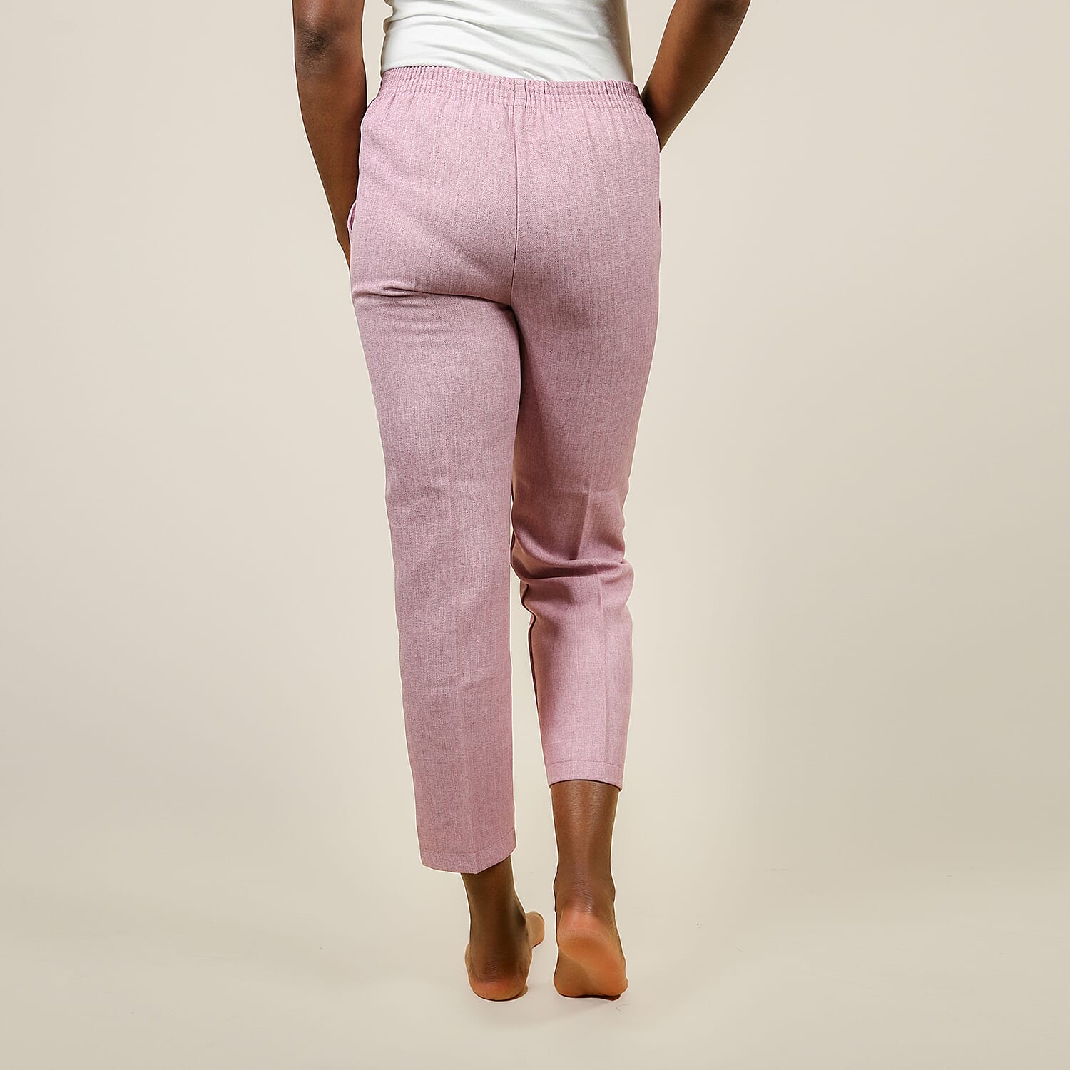 Emma Half Elasticated Comfortable Trousers in Pink (Size 18) Inside Length 63.5 Cm