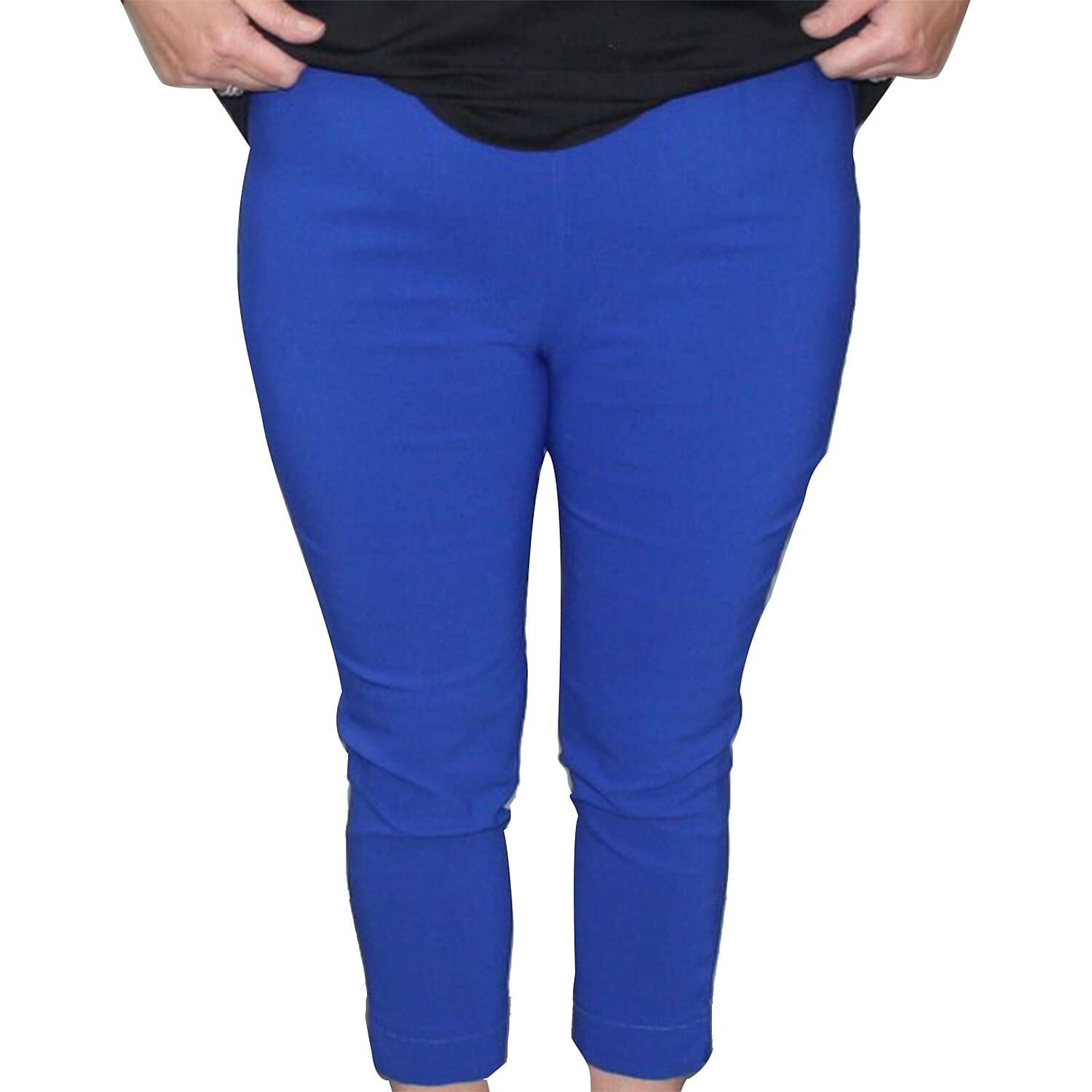 Emma Half Elasticated Comfortable Summer Trousers -Blue (Size 18) Inside Length - 63.5 Cm