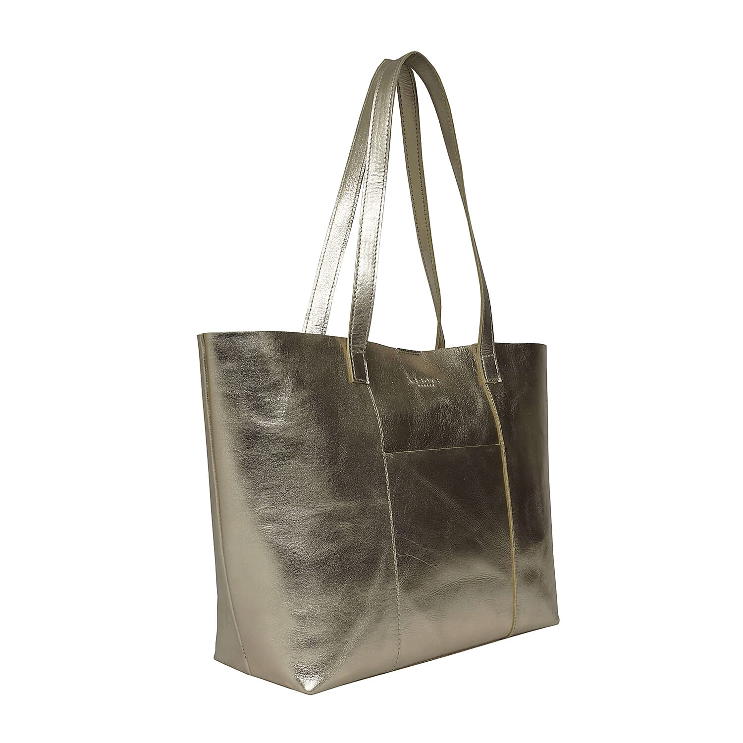 ASSOTS LONDON Genuine Leather Maisie Metallic Shopper Bag (Size 33x28x12 Cm) - Yellow Gold