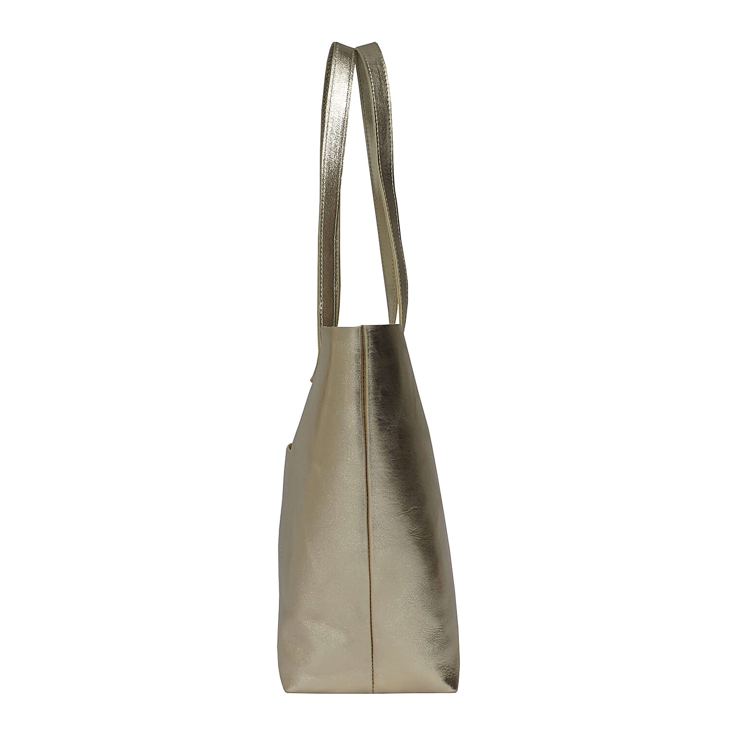 ASSOTS LONDON Genuine Leather Maisie Metallic Shopper Bag (Size 33x28x12 Cm) - Yellow Gold