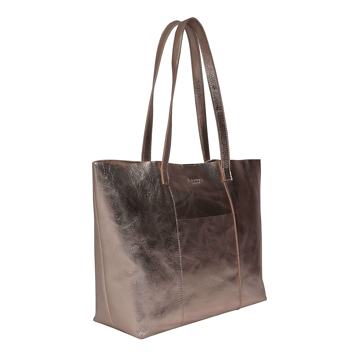 ASSOTS LONDON Genuine Leather Maisie Metallic Shopper Bag (Size 33x28x12 Cm) - Rose Gold