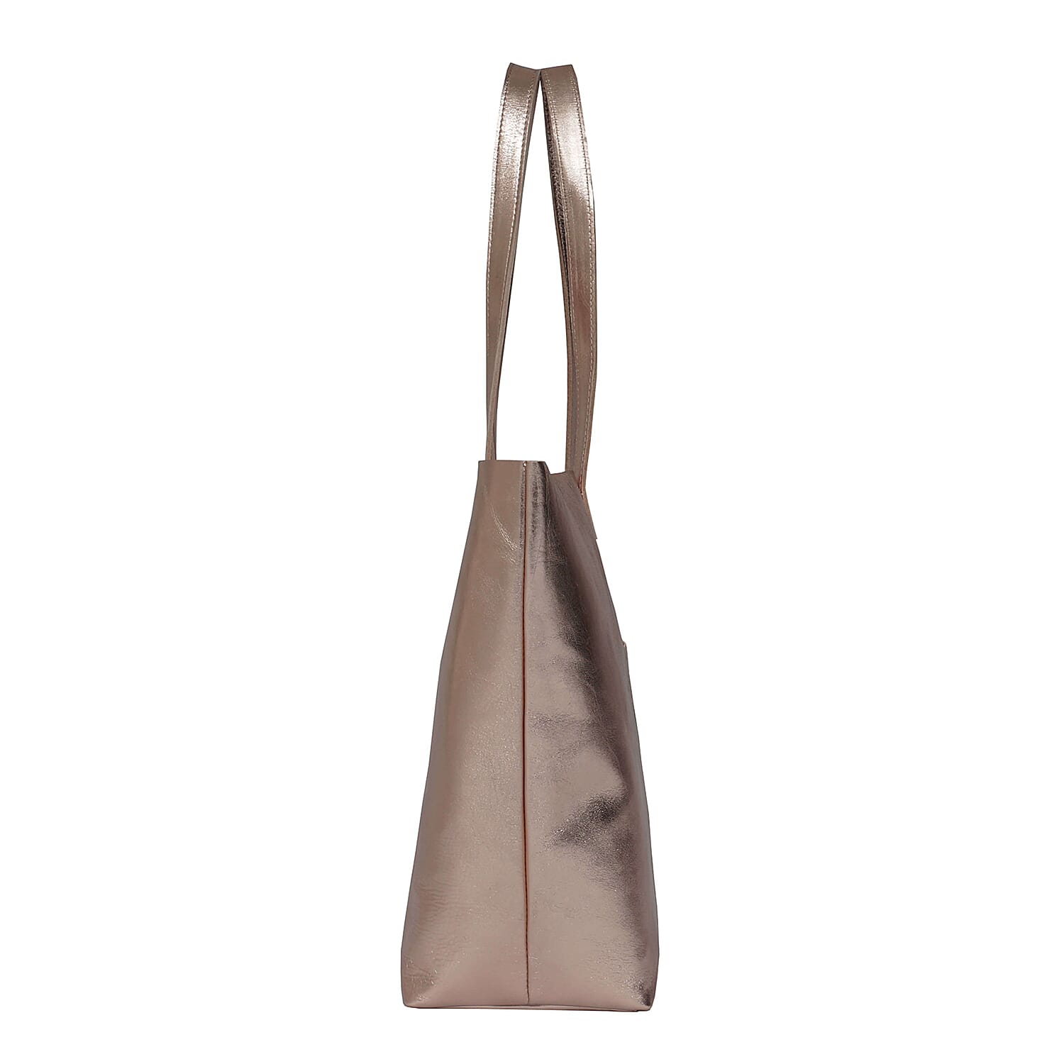ASSOTS LONDON Genuine Leather Maisie Metallic Shopper Bag (Size 33x28x12 Cm) - Rose Gold