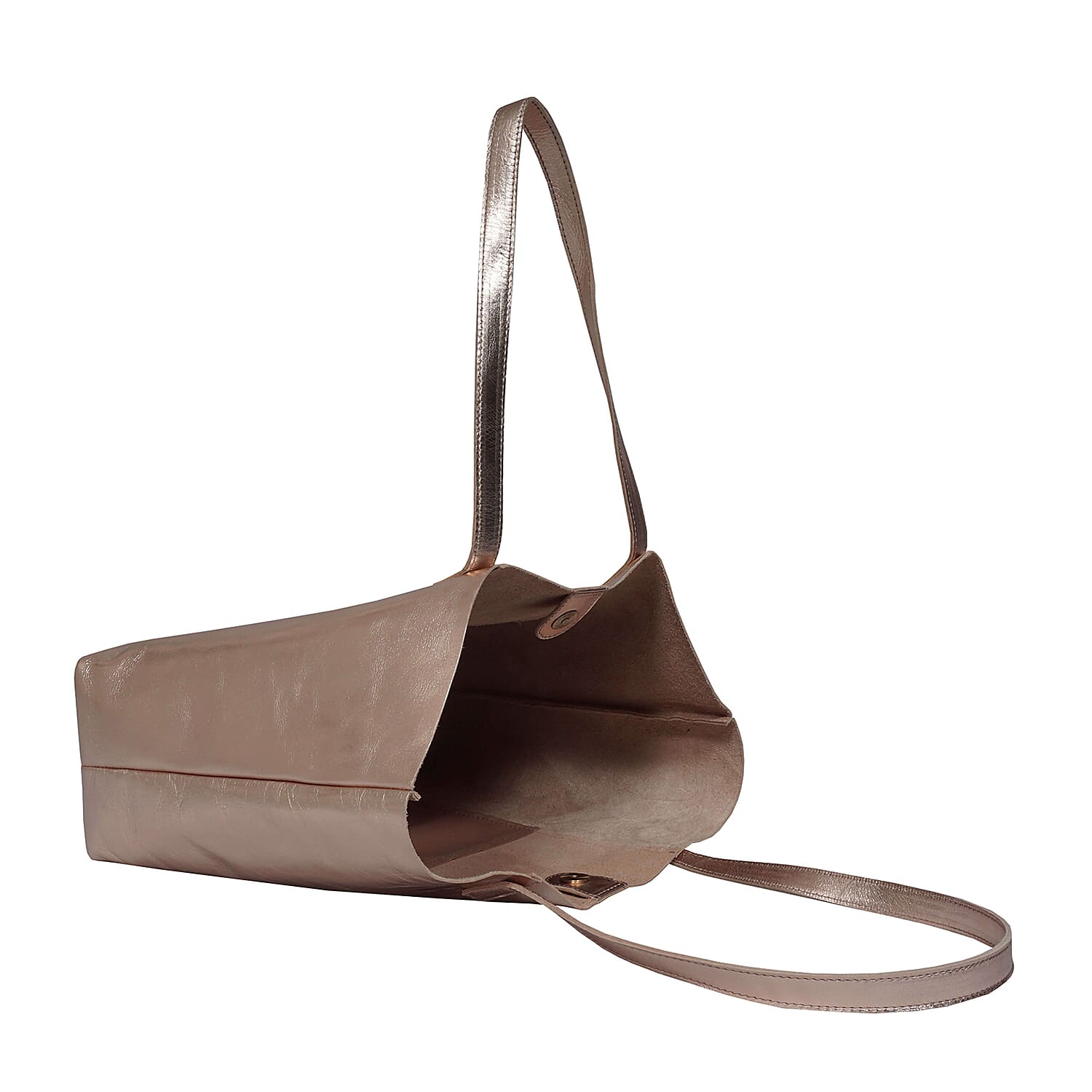 ASSOTS LONDON Genuine Leather Maisie Metallic Shopper Bag (Size 33x28x12 Cm) - Rose Gold