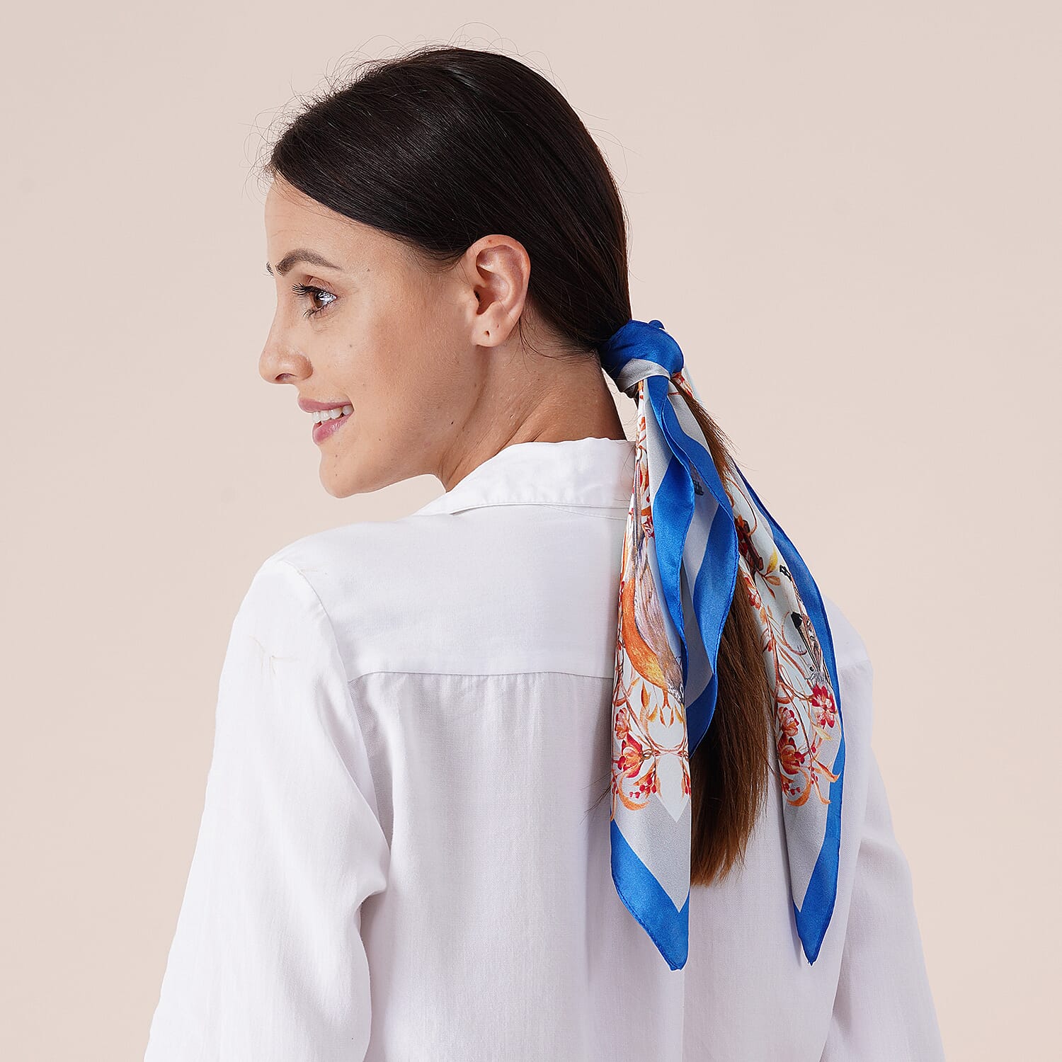 LA MAREY 100% Mulberry Silk Floral, Bird and Butterfly Pattern Scarf (Size 52 Cm) - Mint and Multi