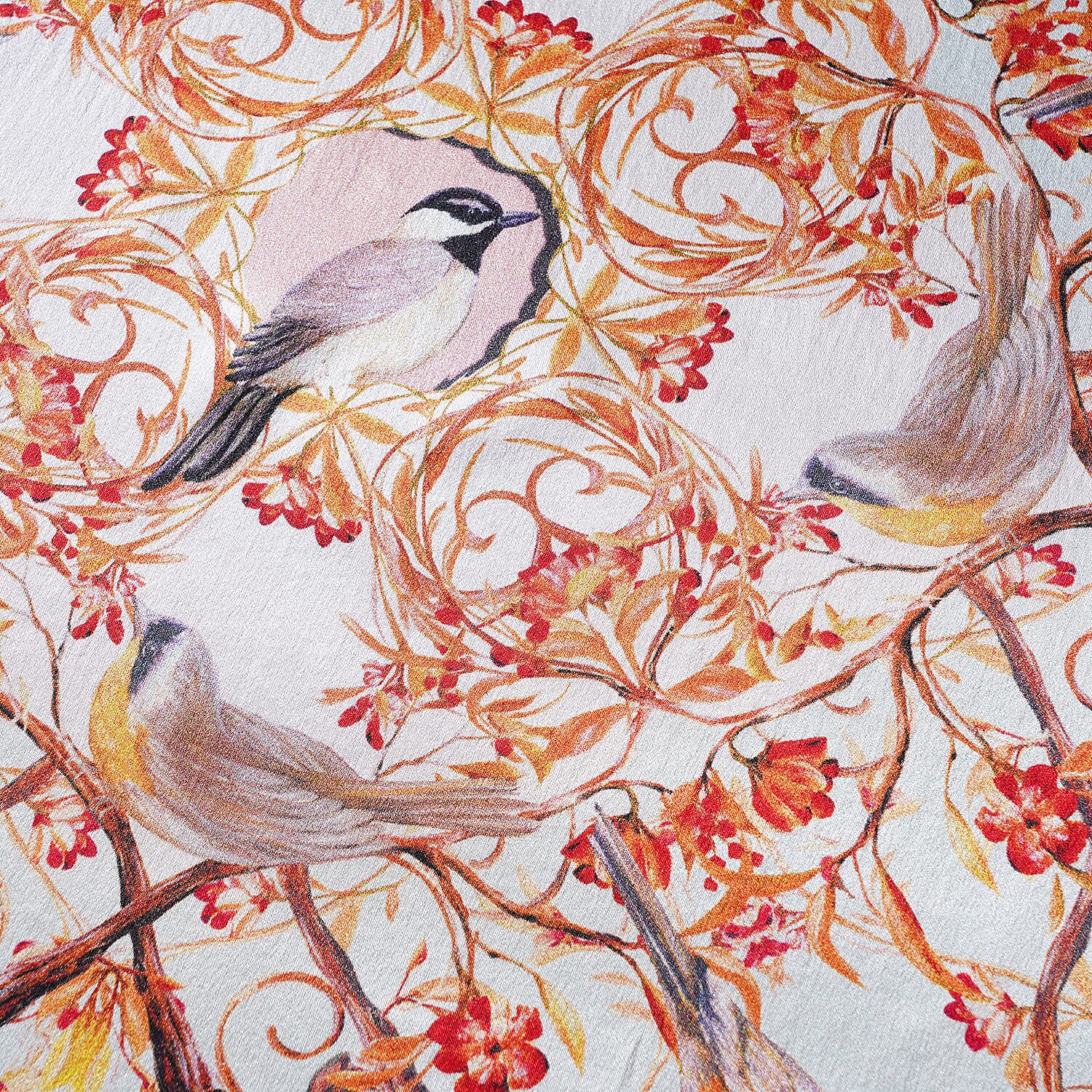 LA MAREY 100% Mulberry Silk Floral, Bird and Butterfly Pattern Scarf (Size 52 Cm) - Mint and Multi