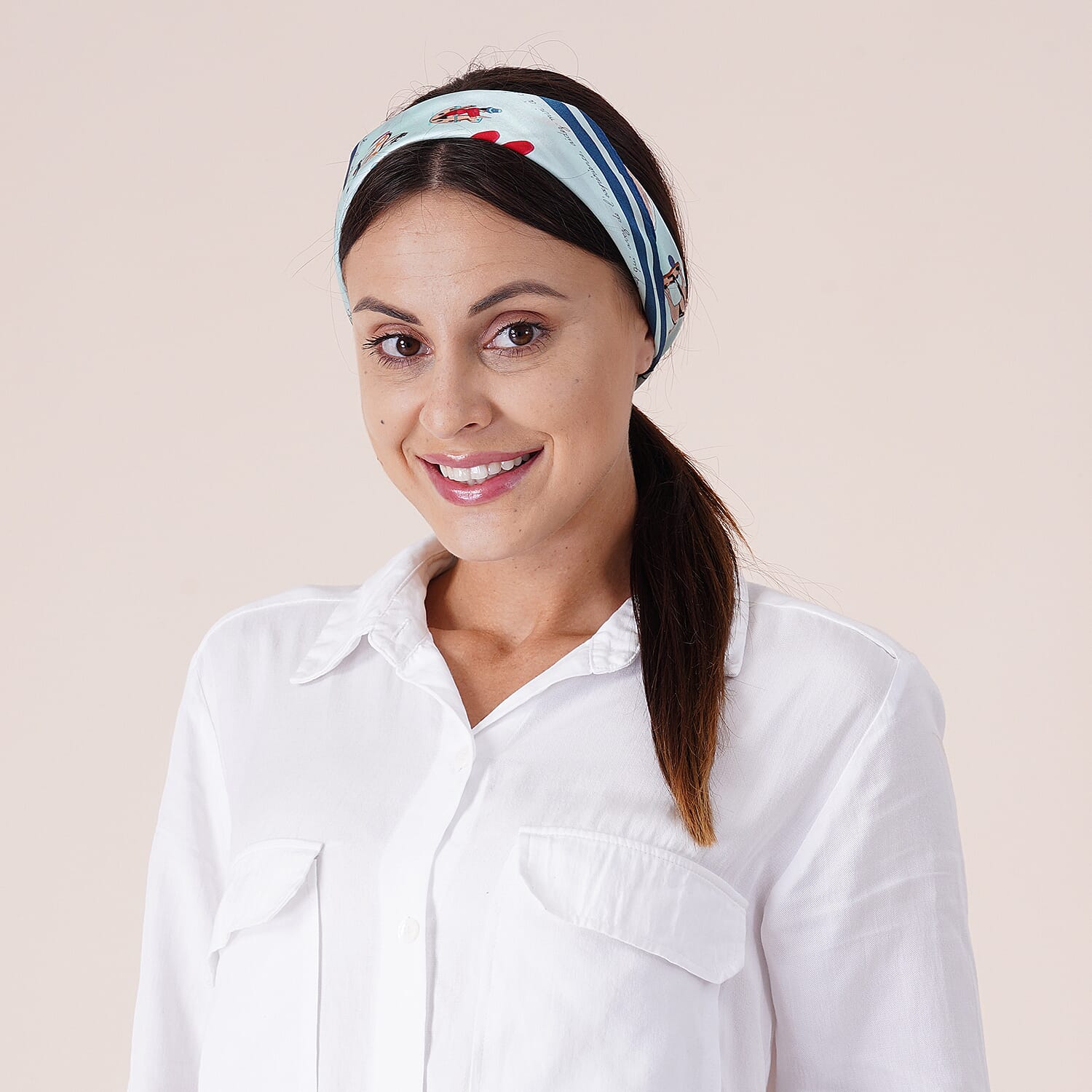 LA MAREY 100% Mulberry Silk Wooden Rocking Horse Pattern Scarf (Size 52 Cm) - Mint and Multi