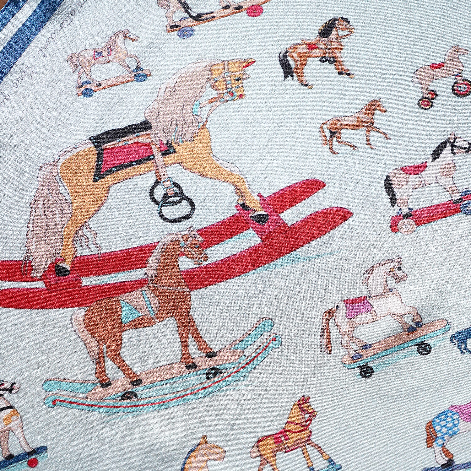 LA MAREY 100% Mulberry Silk Wooden Rocking Horse Pattern Scarf (Size 52 Cm) - Mint and Multi