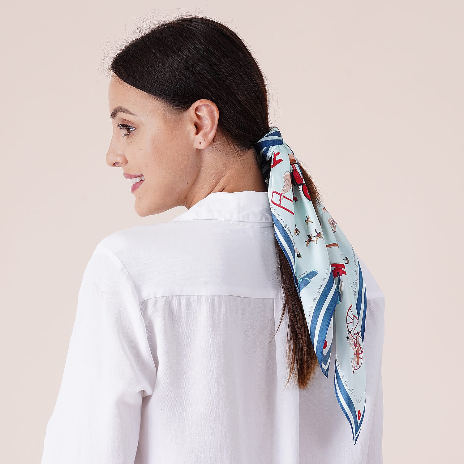 LA MAREY 100% Mulberry Silk Wooden Rocking Horse Pattern Scarf (Size 52 Cm) - Mint and Multi