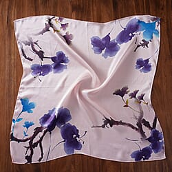 LA MAREY 100% Mulberry Silk Ink Floral Pattern Silk Scarf (Size 52x52Cm) - Pink and Multi