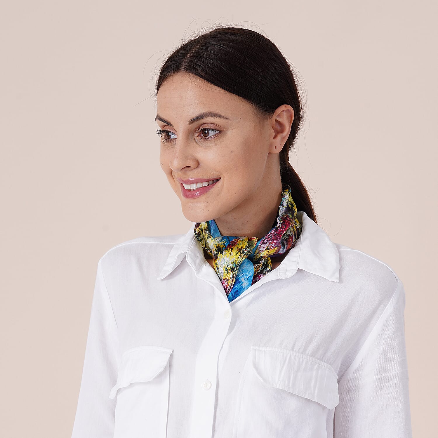 LA MAREY 100% Mulberry Sea Side Pattern Silk Scarf (Size 52 Cm) - Blue and Multi