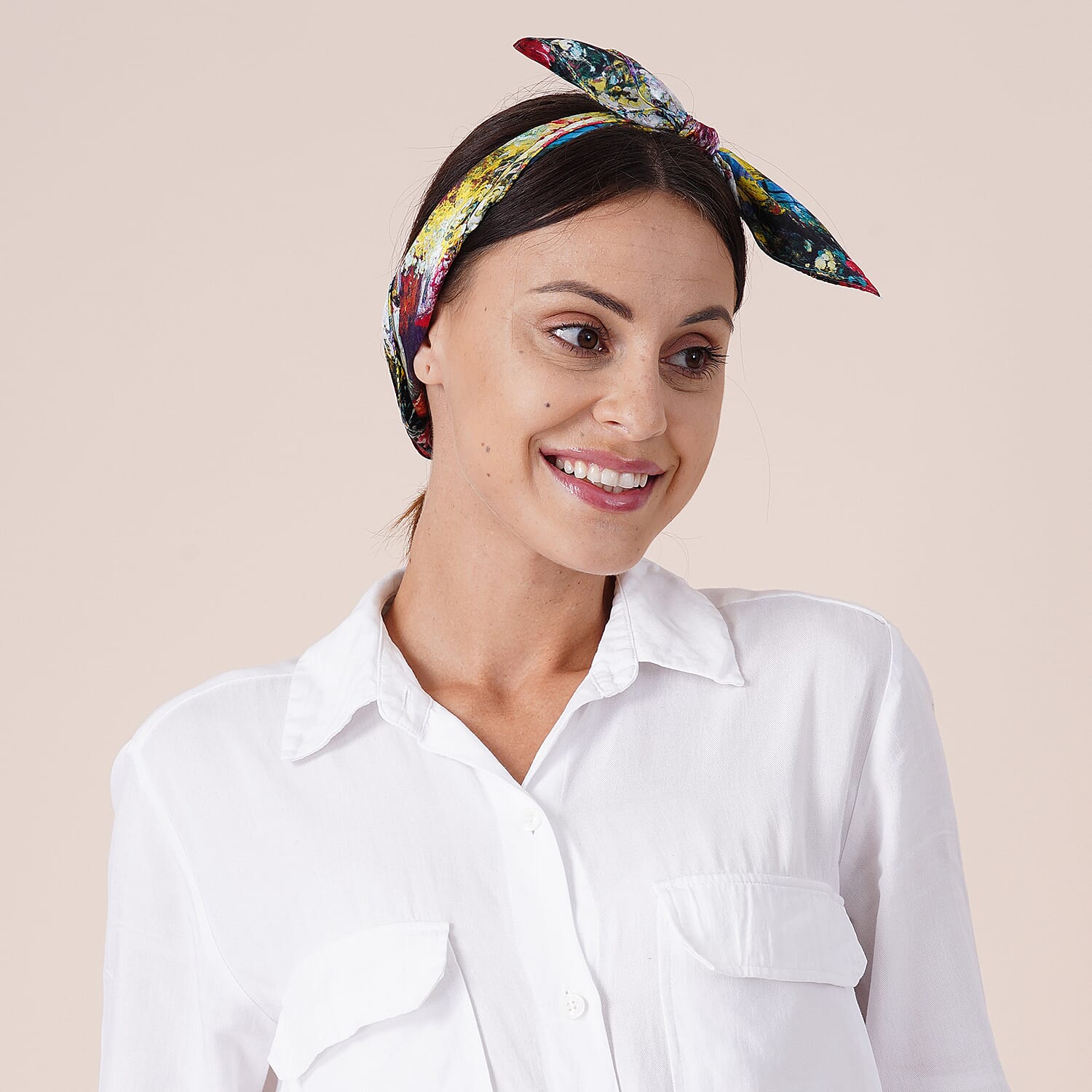 LA MAREY 100% Mulberry Sea Side Pattern Silk Scarf (Size 52 Cm) - Blue and Multi