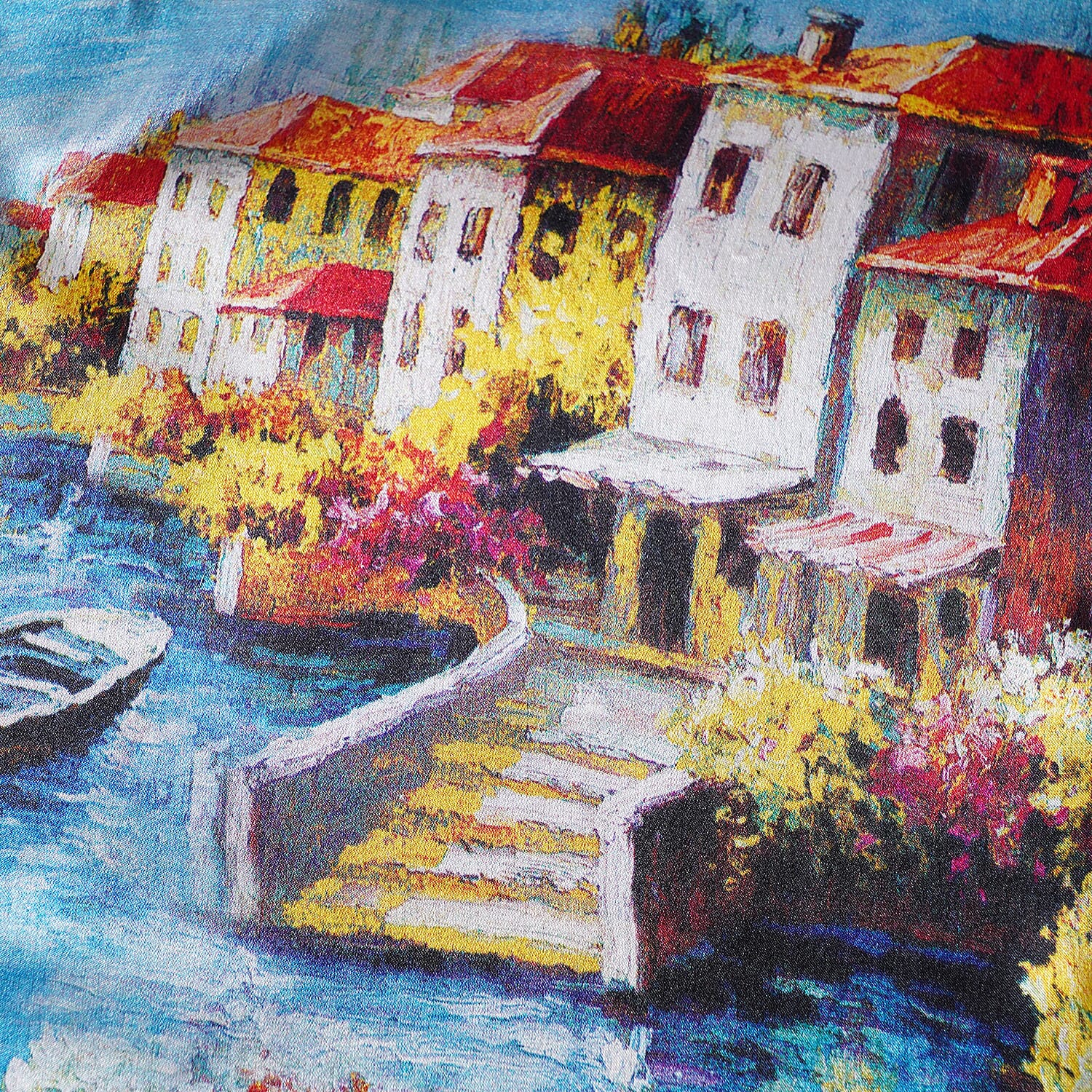 LA MAREY 100% Mulberry Sea Side Pattern Silk Scarf (Size 52 Cm) - Blue and Multi