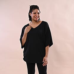  TAMSY  Black V Neck Knit Drape Top Color Black 