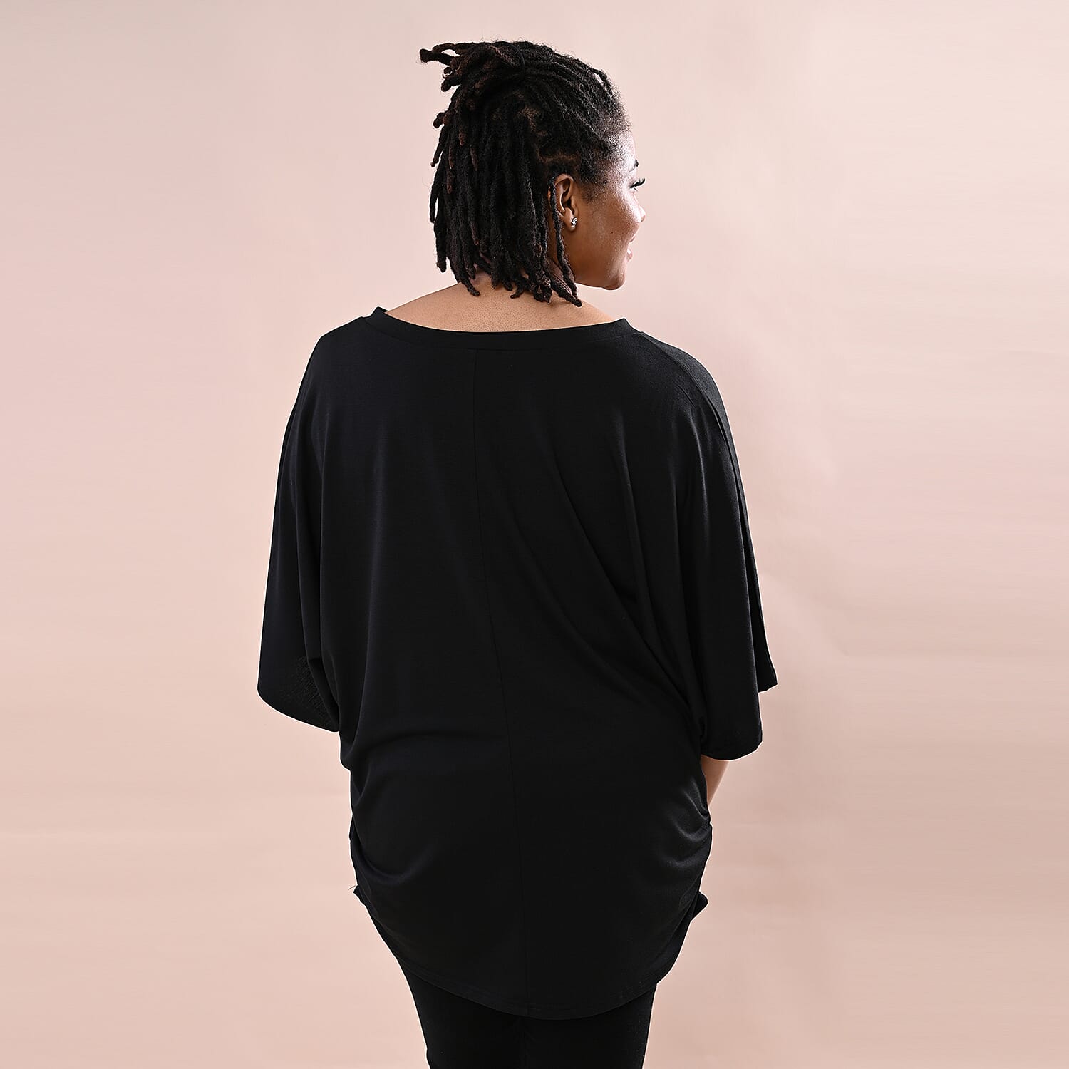 TAMSY V-Neck Knitted Drape Top (Size 10-18) - Black