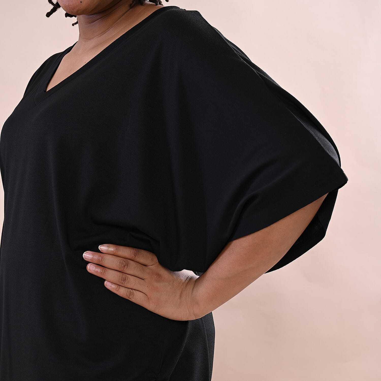 TAMSY V-Neck Knitted Drape Top (Size 10-18) - Black