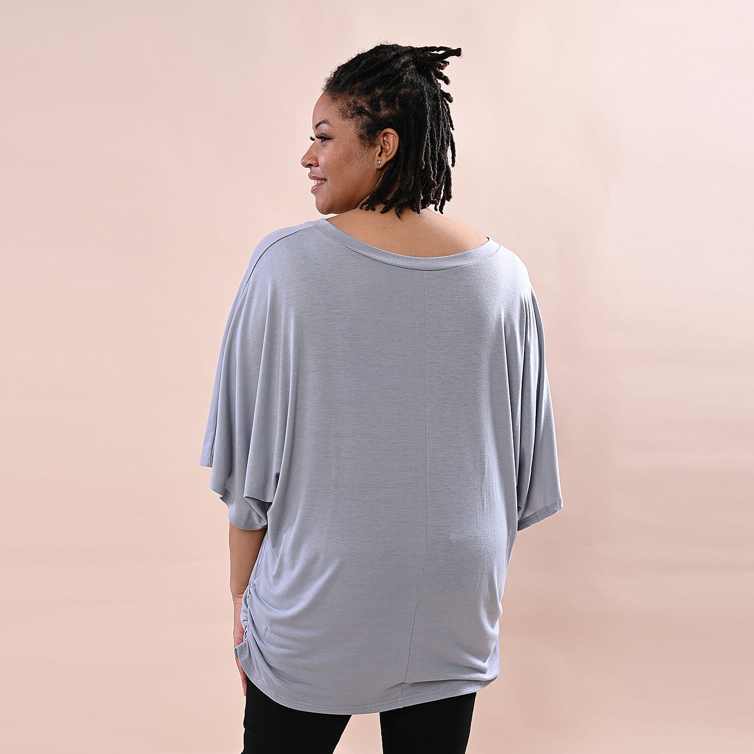 TAMSY V-Neck Knitted Drape Top (Size 10-18) - Grey