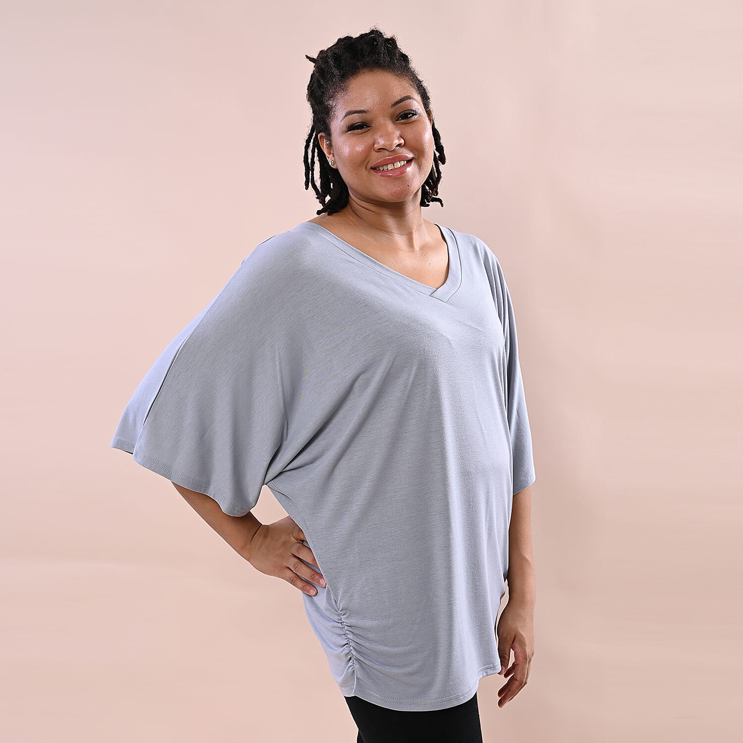 TAMSY V-Neck Knitted Drape Top (Size 10-18) - Grey