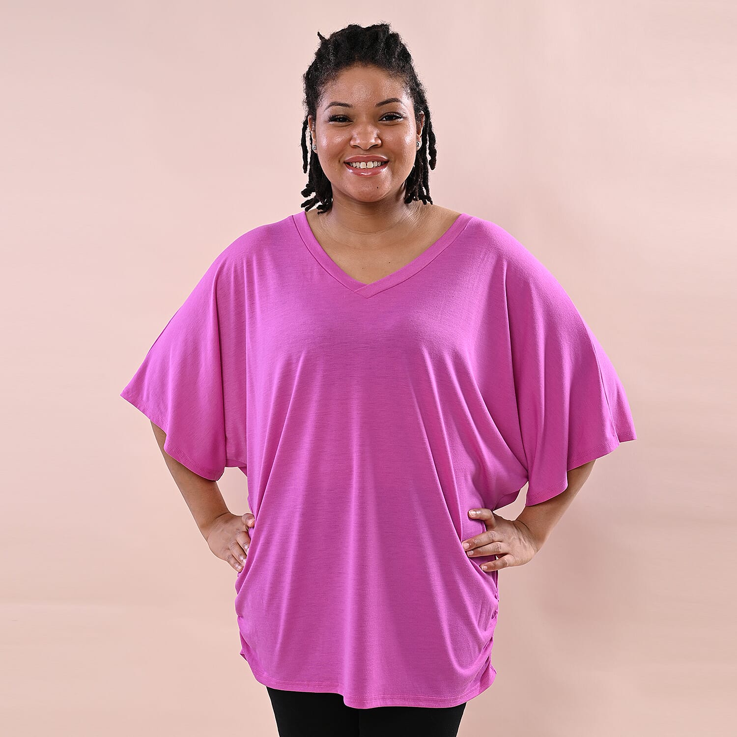TAMSY V-Neck Knitted Drape Top (Size 10-18) - Purple