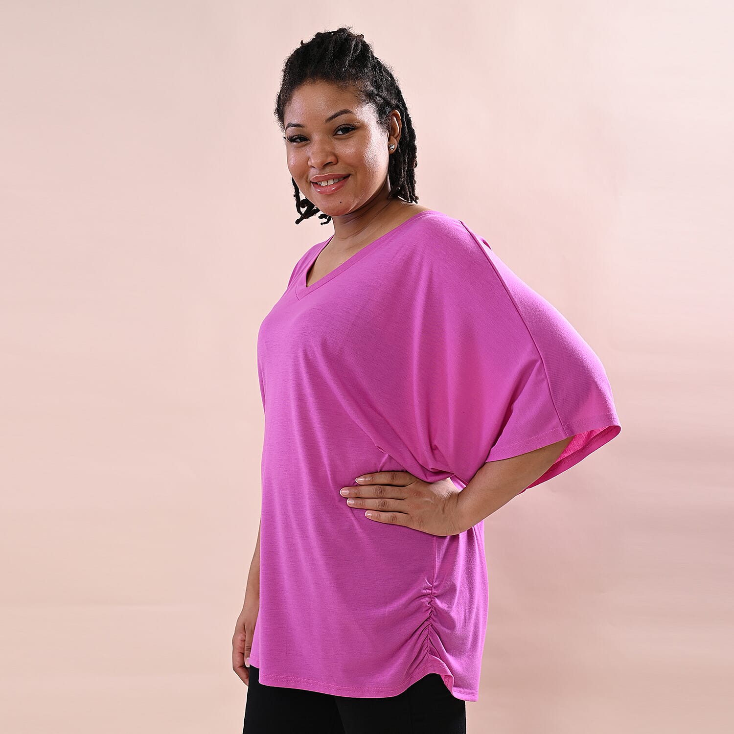 TAMSY V-Neck Knitted Drape Top (Size 10-18) - Purple