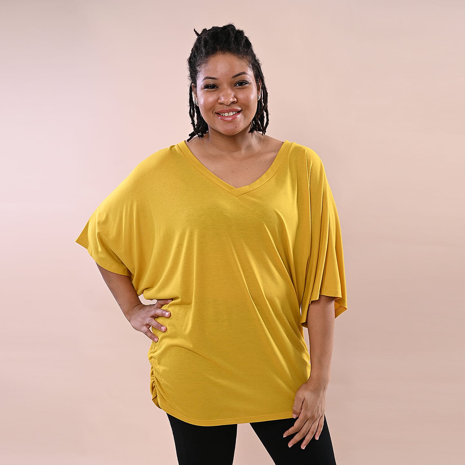 TAMSY V-Neck Knitted Drape Top (Size 10-18) - Mustard