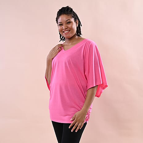 TAMSY V-Neck Knitted Drape Top (Size 10-18) - Pink