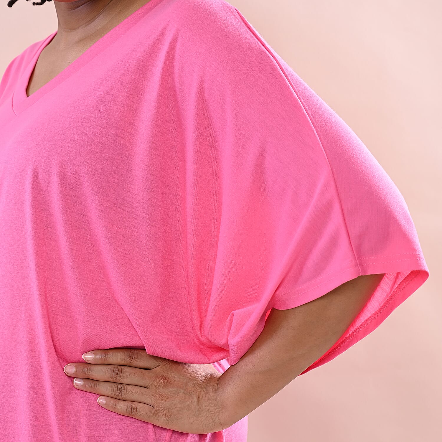 TAMSY V-Neck Knitted Drape Top (Size 10-18) - Pink