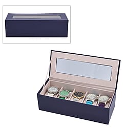 5 Slot Watch Box with Transparent Window - Navy Blue Colour