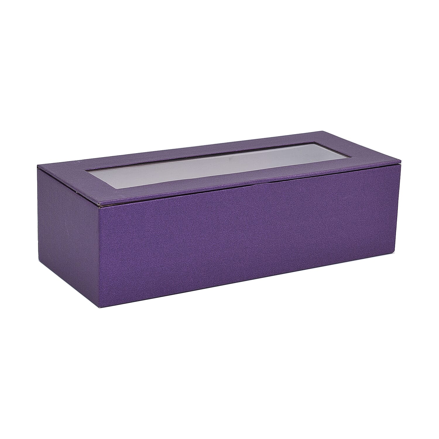 5 Slot Watch Box with Transparent Window (Size 25x10x7Cm) - Purple Colour