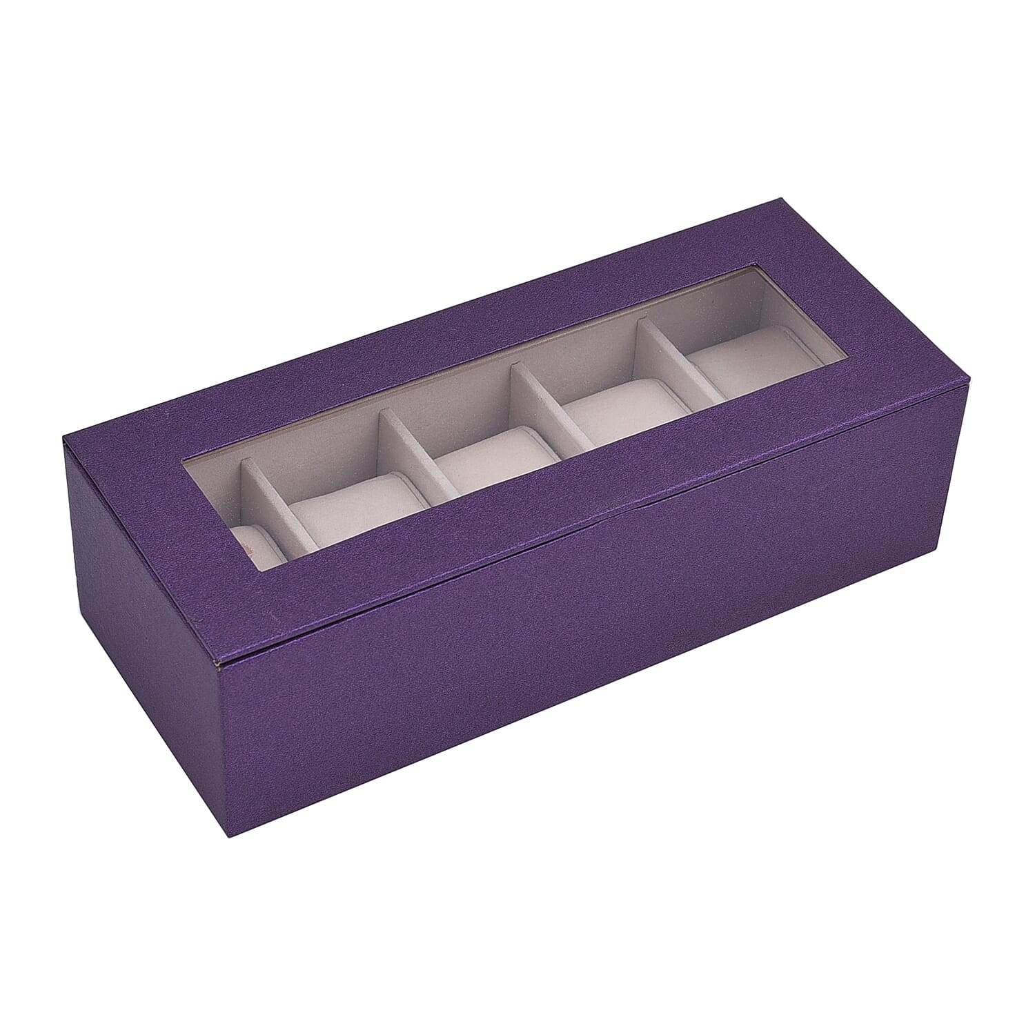 5 Slot Watch Box with Transparent Window (Size 25x10x7Cm) - Purple Colour