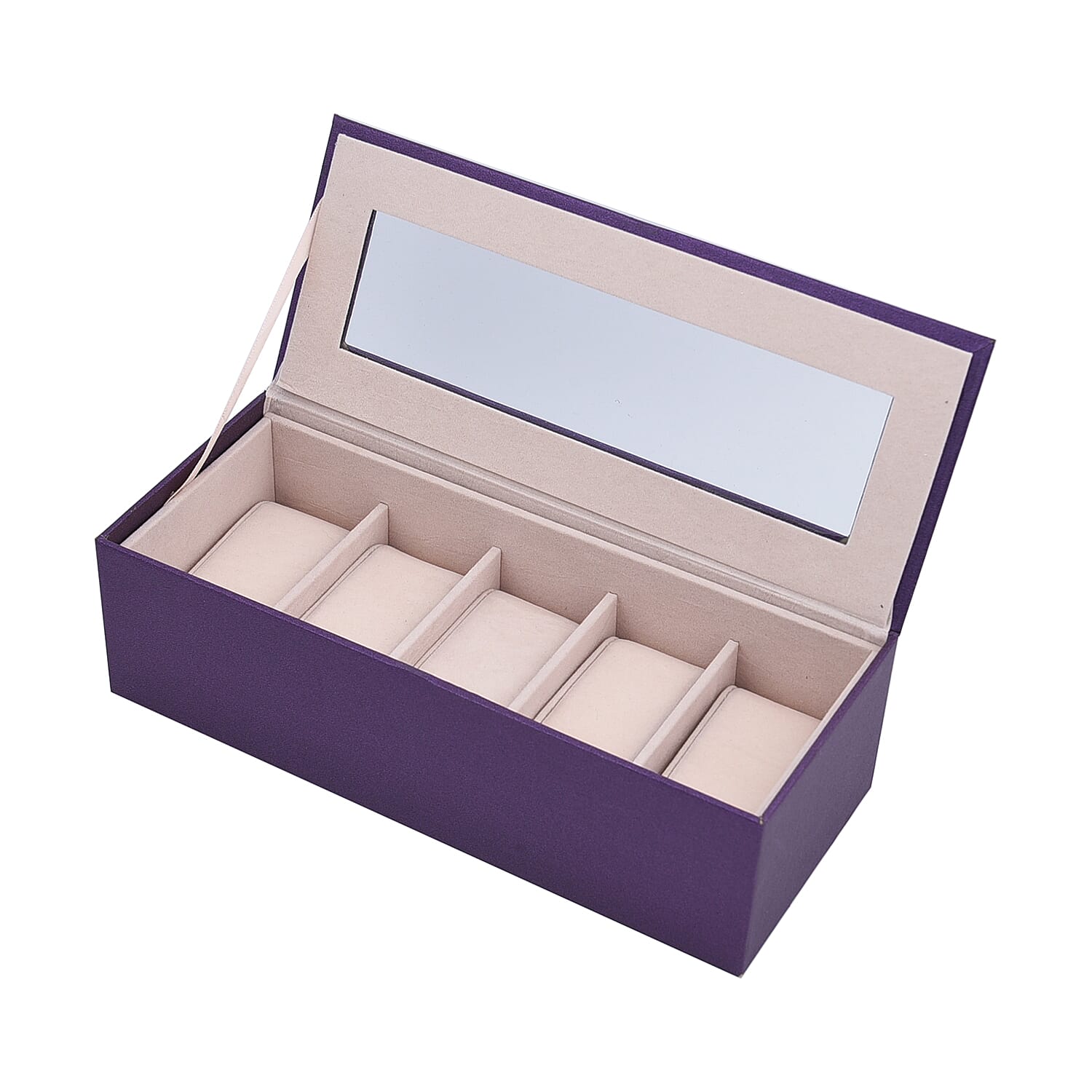 5 Slot Watch Box with Transparent Window (Size 25x10x7Cm) - Purple Colour