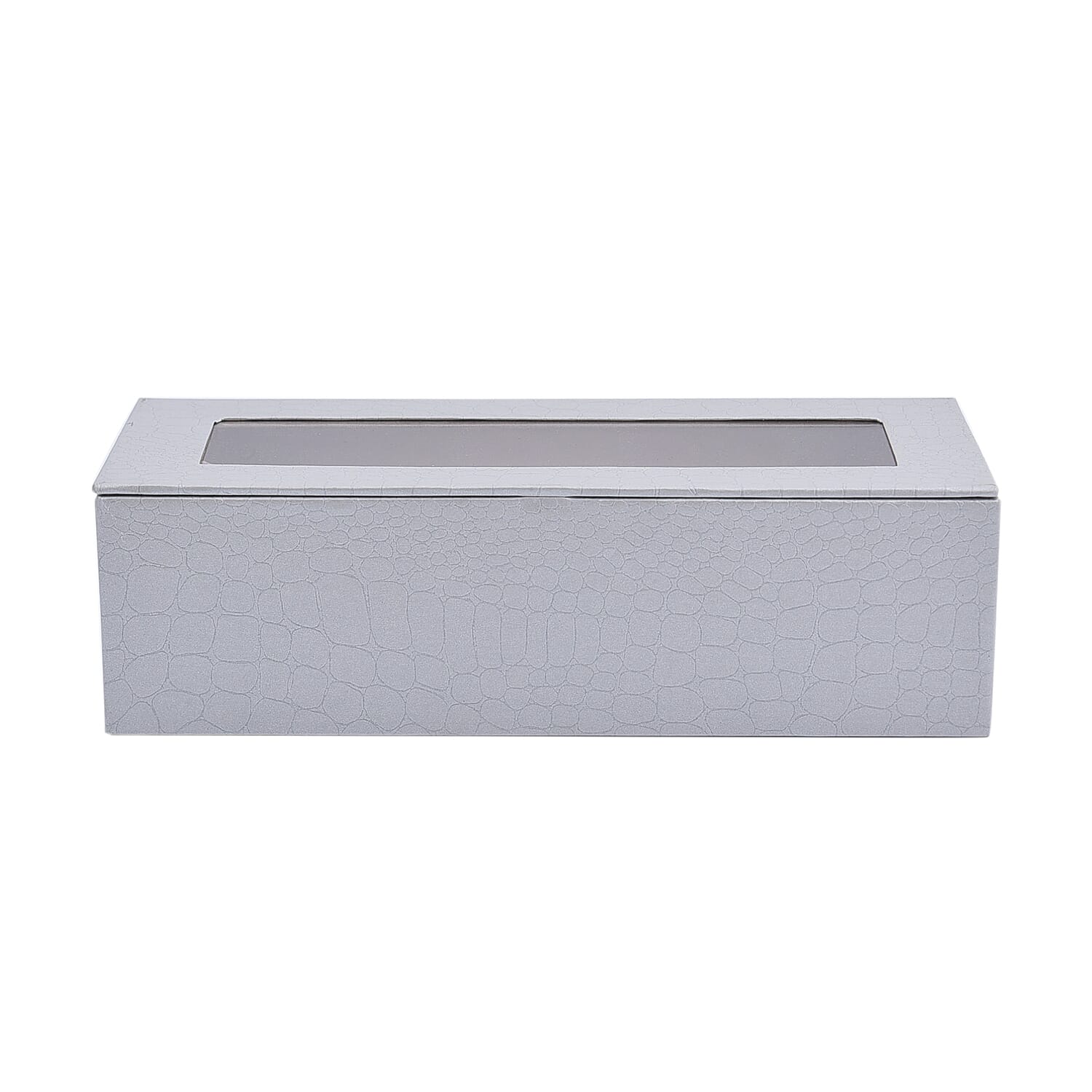 5 Slot Watch Box with Transparent Window (Size 25x10x7Cm) - Silver Colour