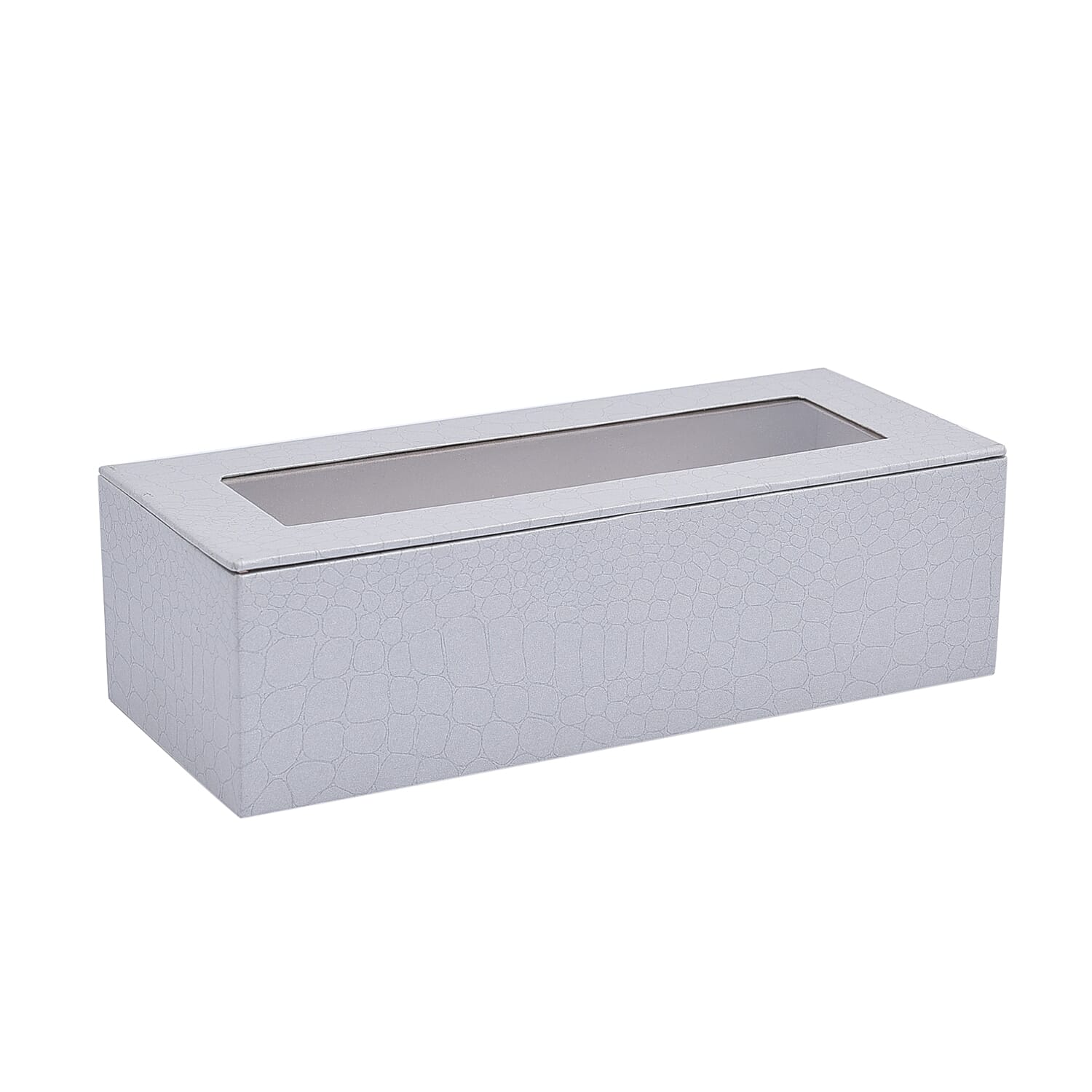 5 Slot Watch Box with Transparent Window (Size 25x10x7Cm) - Silver Colour