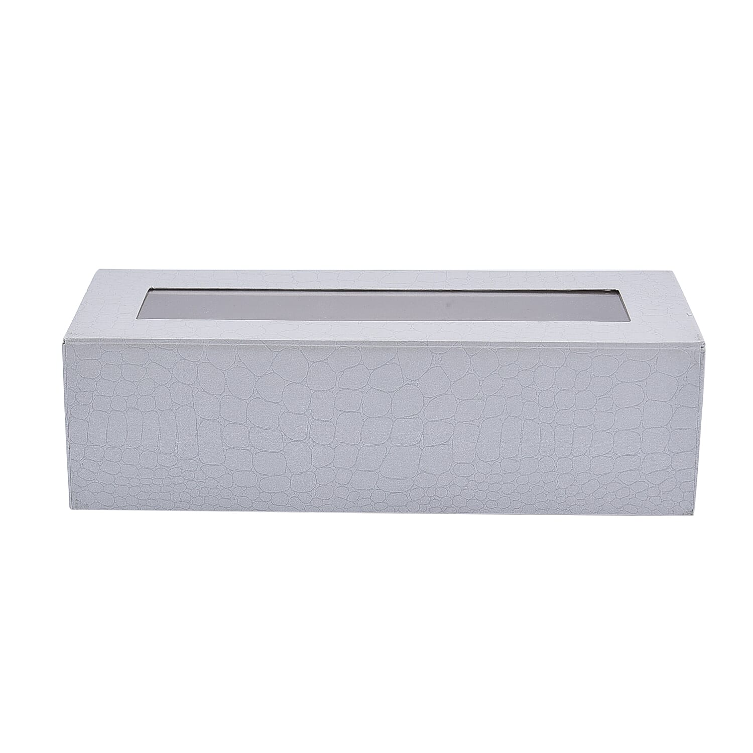5 Slot Watch Box with Transparent Window (Size 25x10x7Cm) - Silver Colour