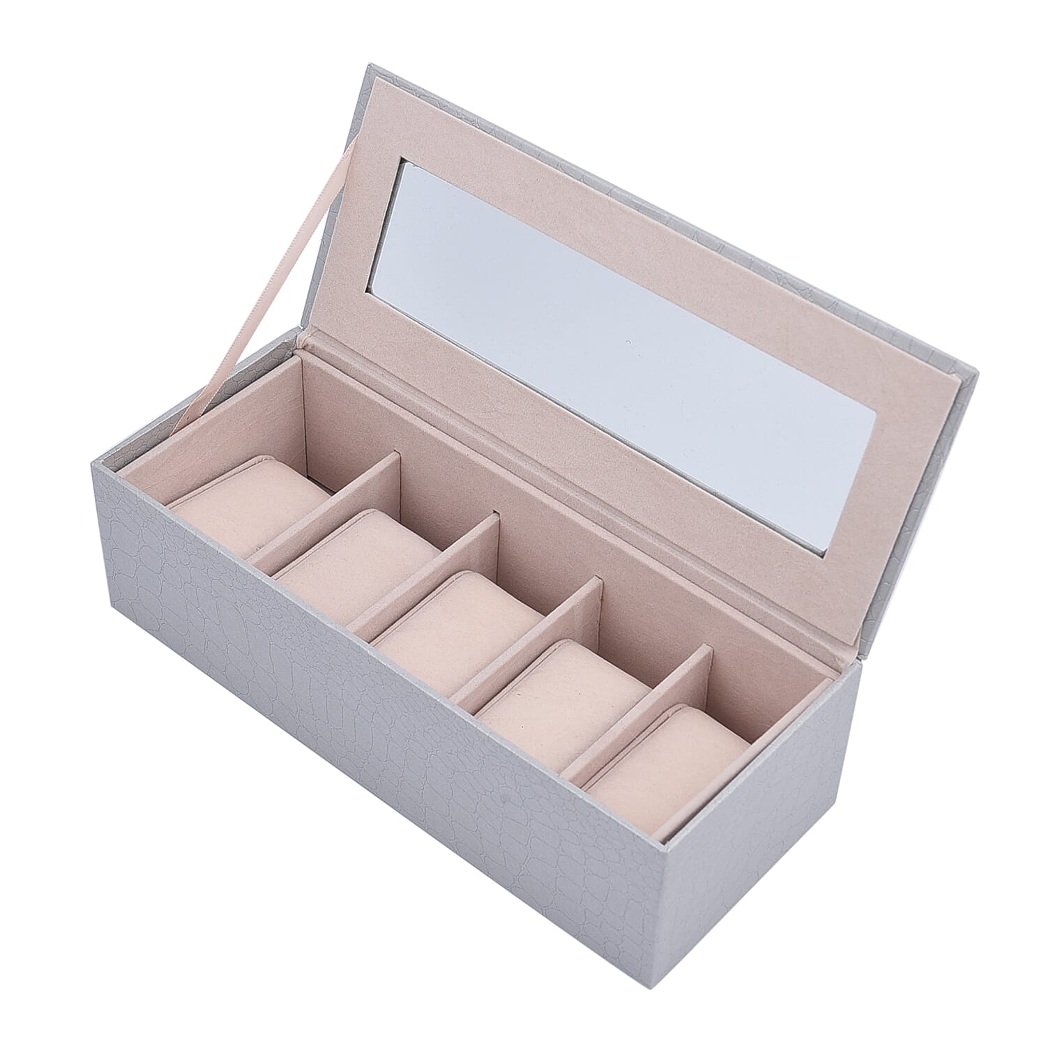 5 Slot Watch Box with Transparent Window (Size 25x10x7Cm) - Silver Colour