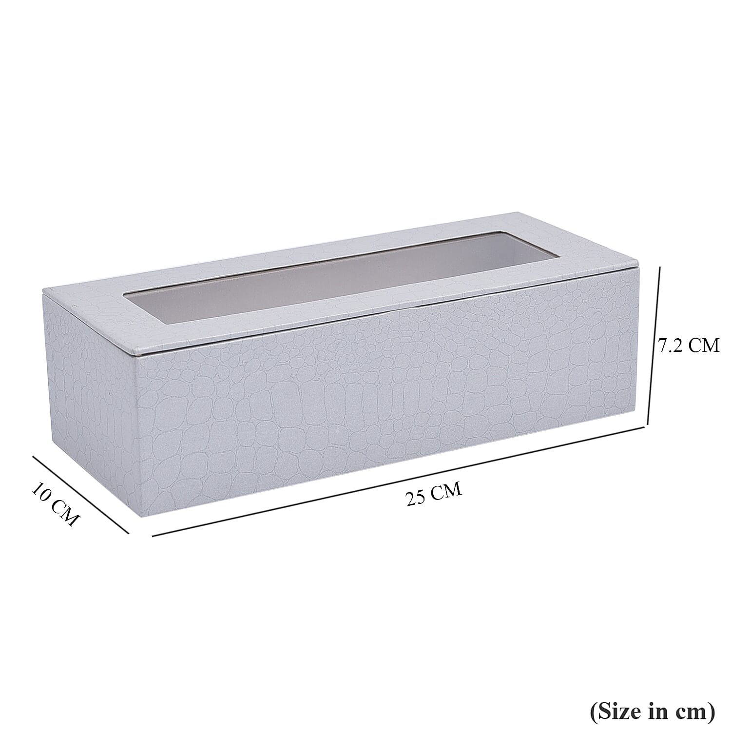 5 Slot Watch Box with Transparent Window (Size 25x10x7Cm) - Silver Colour