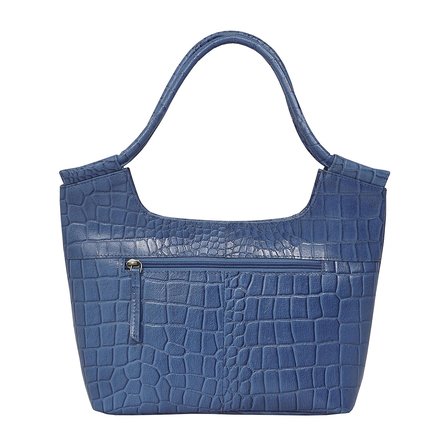 ASSOTS LONDON Amanda Genuine Leather Croc Embossed Tote Bag (Size 26x20x9 Cm) - Blue